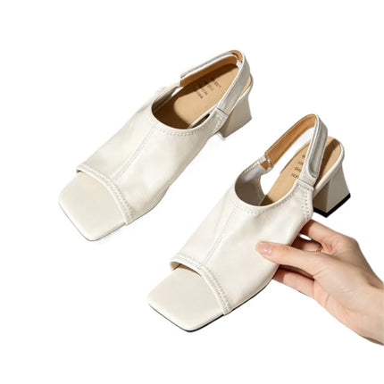 Womens Square Toe High Heels Sandals Chunky Shoes Trend Slippers Fashion Slides Casual Walking Shoes Mujer Flip Flops