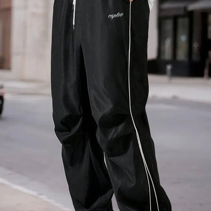 American Side Stripe Letter Embroidered Wide Leg Casual Pants Men's Summer Loose Draped Sports Trousers
