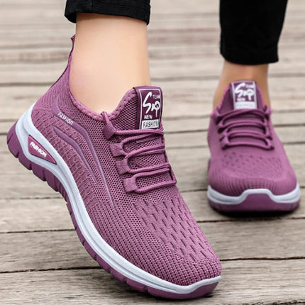 Autumn Women Casual Shoes Breathable Walking Mesh Lace Up Flat Shoes Sneakers Women Tenis Feminino Pink Zapatillas De Mujer