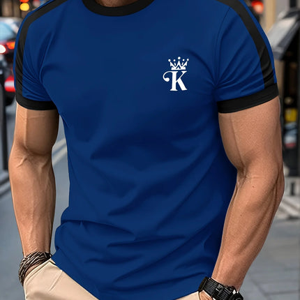 T Shirt for Man Men's Black and Golden Casual T-shirt Printed with "King" Crown + Arm Pattern Clothing Light Luxury Personality