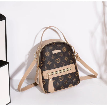 Mini Backpack Women PU Leather Printed Fashion Small Backpack 3 Ways Carry Lightweight Casual Daypack for Daily Travel Shopping