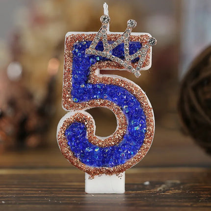 Blue Crown Sparkle Number Birthday Candles - Digital Cake Decoration for Halloween Party Supplies & Luxury Memories