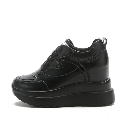 Spring Autumn 9cm Platform Wedge Sneakers New Women Sports Shoes Genuine Leather Footwear Black Fashion Sneakers Summer Shoes