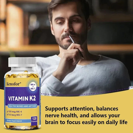 Vitamin K2 Supplement - Supports Bone Density, Teeth, Skin, Heart Health and Immunity, Non-GMO, 120 Capsules