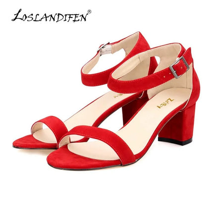 Women Sandals Ankle Strap Suede 5cm High Heels Open Toe Sandals Sexy Low-heeled Ladies Cause Party Pumps Party Wedding Shoes