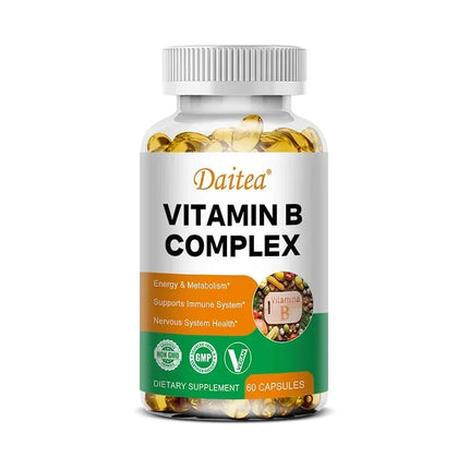 DAITEA - Vitamin B Complex Capsules - B12, B1, B2, B3, B5, B6, B7, B9, Folic Acid and Biotin - Reduce Stress, Boost Immunity