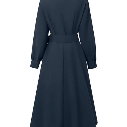 2025 ZANZEA Autumn Waisted A Line Party Dress Women Fashion Lapel Neck Long Sleeve Dresses Belted Robe Elegant Solid OL Sundress