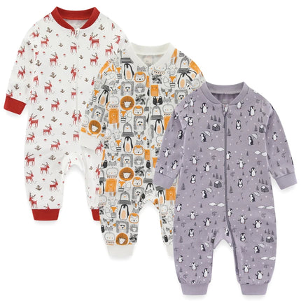 Unisex Rompers 2/3Pieces New Born Baby Girl Clothes Sets 0-24M Baby Boy Clothes Solid Color Zipper Cartoon Autumn Spring Bebes