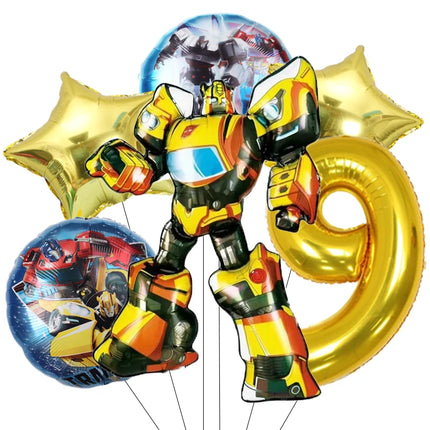 6pcs Transformation Optimus Prime Bumblebee Theme Aluminum Film Digital Balloon Boy Gift Birthday Party Decorations Baby Shower