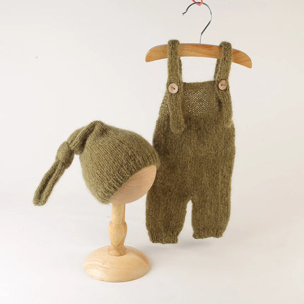 Newborn Knitted Angola Fuzzy Romper Baby Animal Outfit Photography Props Baby Cartoon Wolf Footed Overall Sets Photo Props
