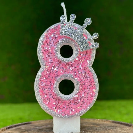 Crown Candles New Creative Number 0-9 Pink Blue Red Birthday Wedding Party Cake Decoration Handmade Crown Powder Sequin Cake Dec