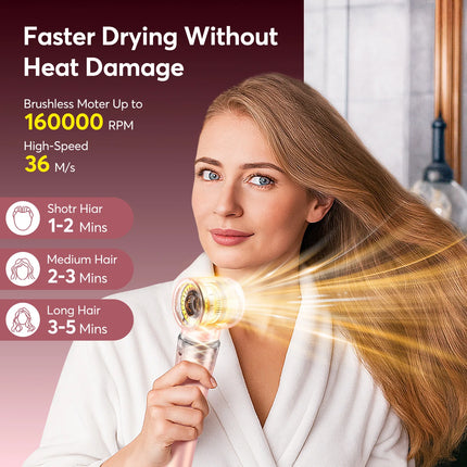 5 in 1 High-Speed Hot Air Styler Frizz-Free Fast Drying No Heat Damage Hair Dryer Curl Volumize Straighten with Travel Bag