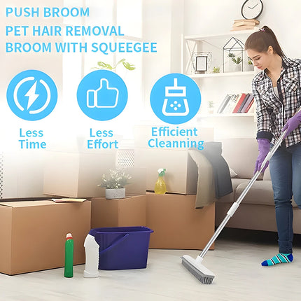 Rubber Broom Long Handle for Pet Hair Fur Remover Broom No Scratch Floor Brush for Fluff Carpet Floor Bathroom Cleaning Tools