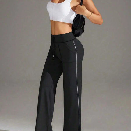 High Waist Straight Leg Casual Wide Leg Pants Side Stripe Sports Loose Slimming Yoga Trousers European Style