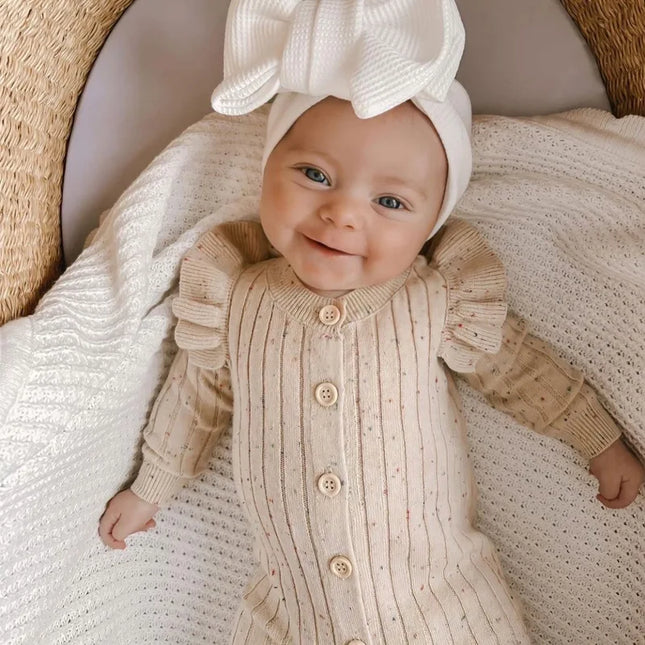 0-2Yrs Winter Baby Girl Clothing Infant Baby Girls Jumpsuit Long Sleeved Solid Color Knitted Toddler Baby Girl Romper