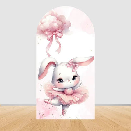 Pink bow cute rabbit arch background baby shower baby first birthday party layout background double-sidedprinting stretch fabric