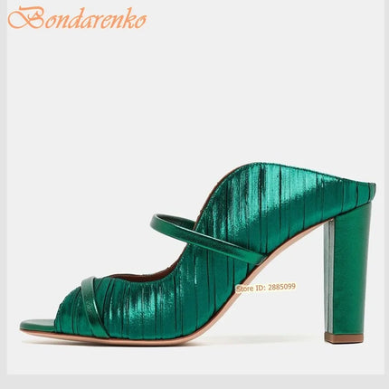 Straps Peep Toe Sandals Chunky High Heels Solid Slip On Hollow Women New Shoes Summer Party Designer Sandals Fashion Big Size