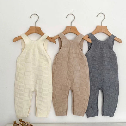 2025 New Autumn 0-24M Newborn Baby Boys Girls Knitted Jumpsuit Sleeveless Solid Color Overalls Toddler Baby Girl Knitted Romper