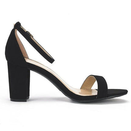LOSLANDIFEN Women High Heels Sandals Women New Summer Shoes Woman Fashion Buckle Strap Square Heel Flock White Open Toe Sandals