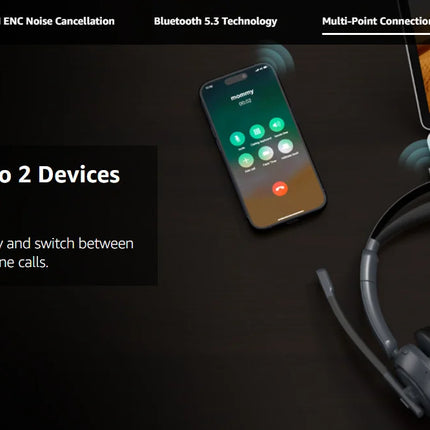 Nuroum Bluetooth 5.3 Over‑Ear Wireless Headset ENC Noise Cancelling Microphone USB Dongle Independent Mute Button Multi‑Point Connection Business Headphones for Call Center Work From Home PC Laptop Desktop Mac Zoom Micros