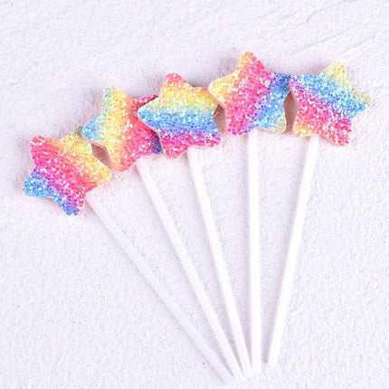 Heart Star Happy Birthday Cake Topper Colorful Star Wedding Kids Party Cake DIY Baking Cupcake Toppers Decoration Baby Shower