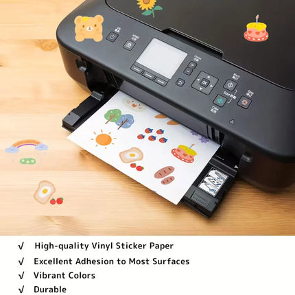 100 Sheets of A4 Glossy Self-Adhesive Stickers, Compatible with Inkjet and Laser Printers, Self-Adhesive, Durable and Waterproof
