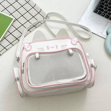 Women's Fashion Backpacks Y2K Style Japan Kawaii Cat Ita Bag PU Cute Girls Transparent Pocket Aesthetic Shoulder Crossbody Bags