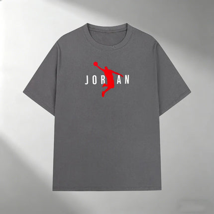 Men Pure Cotton T Shirt JORDAN Red Basketball Silhouette Print Short Sleeve Tops Casual Streetwear Sporty Summer Fashion T-shirt