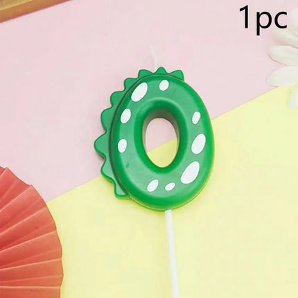 Green Dinosaur Number Candles 0-9 Kids Birthday Party Cake Decorations Cute Dino Themed Birthday Candles