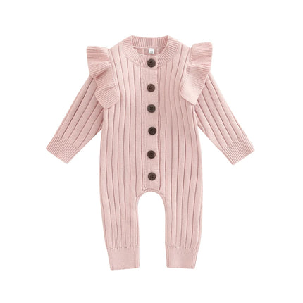 FOCUSNORM 0-18M Autumn Winter Baby Girls Boys Romper 3 Colors Solid Long Fly Sleeve Knitted Single Breasted Jumpsuit