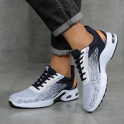 Men's Breathable Lace-Up Running Shoes, Knitted Mesh Casual Shoes, Comfortable Cushioned Sole Footwear for Daily Wear