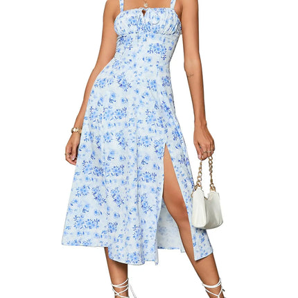 Y2K Summer Sweet Sleeveless Long Slit Lace Up Women Fashion Bandage Camisole Padded Boned Robe Elegant Party Vestidos Dresses