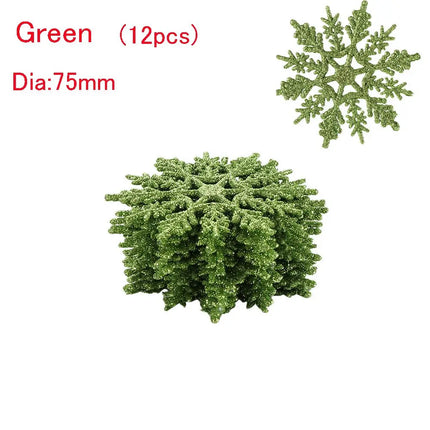 12Pcs 7.5cm Gold Powder Snowflake for Xmas Charming White Christmas Tree Decor Xmas Party Holiday Christmas Ornaments Home Decor