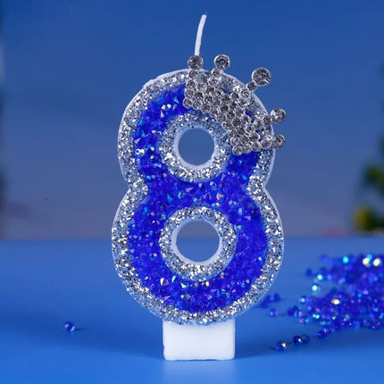 Crown Candles New Creative Number 0-9 Pink Blue Red Birthday Wedding Party Cake Decoration Handmade Crown Powder Sequin Cake Dec