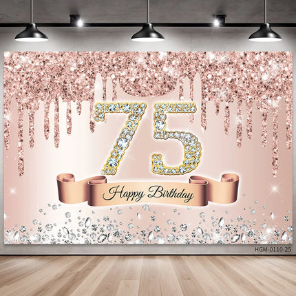 Rose Golden Happy 18th Birthday Party Backdrop Glitter Diamond Birthday Background Girl Sweet Birthday Party banner photography