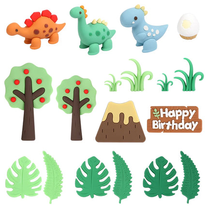 Jungle Dinosaur Theme Happy Birthday Cake Toppers Plastic Rubber Girl Boy Birthday Party Cake Decorations Baking Tools Kid Favor