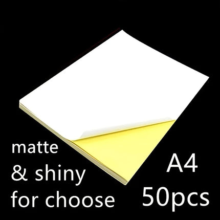 50 Sheets White A4 Self Adhesive Sticker Paper, Printable Label Paper Matte & Glossy Optional for Inkjet Laser Printer