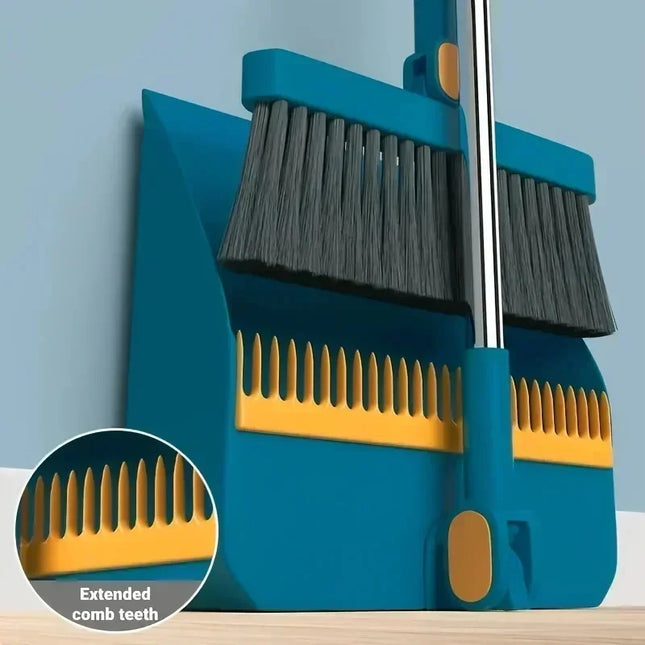 1 Set Dustpan and Long Handle Rotatable Broom Set - Efficient Floor Cleaning Tool with Comb Tooth for Hard Floors - Perfect for