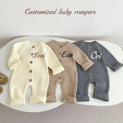 Personalized Name Baby Rompers Autumn Winter Baby Boys Girls Knitted Climbing Clothes Solid Color Thicken Infant Clothing