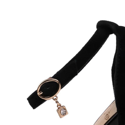 Elegant Women's Suede Block Heel Sandals Ankle Buckle Strap with Pendant Plus Size 32-43 4 Colors 547
