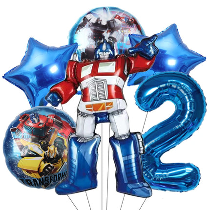 6pcs Transformation Optimus Prime Bumblebee Theme Aluminum Film Digital Balloon Boy Gift Birthday Party Decorations Baby Shower
