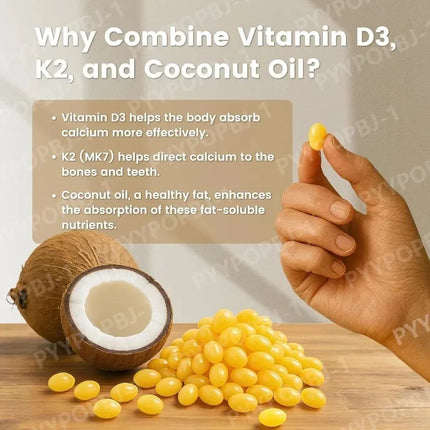 Vitamin D3 K2 Softgels with Coconut Oil, 5000 IU D3 & 100 mcg K2 MK-7, Daily Bone Wellness Support for Men & Women, 300 Count