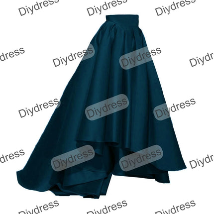 Women's High Low Elegant Prom Party Skirt A-Line Pleated Front Short Back Long Satin Skirt With Pockets For Evening Gown