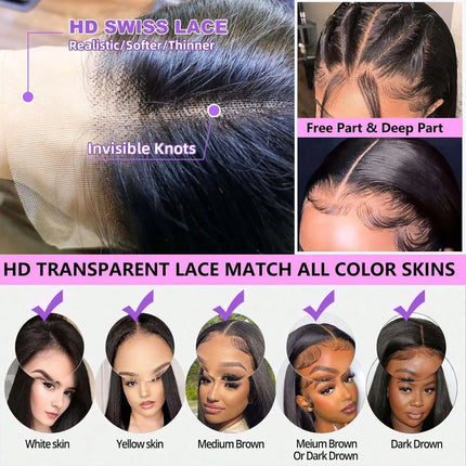 16 Inch Short Straight Bob Human Hair Wig Bone Straight 13X4 HD Invisible Transparent Lace Front Wigs Silky Straight Real Human Hair Pre Cut Pre Plucked With Baby Hair 250% Density Put On And Go Bob Wigs For Women Beginner Fr