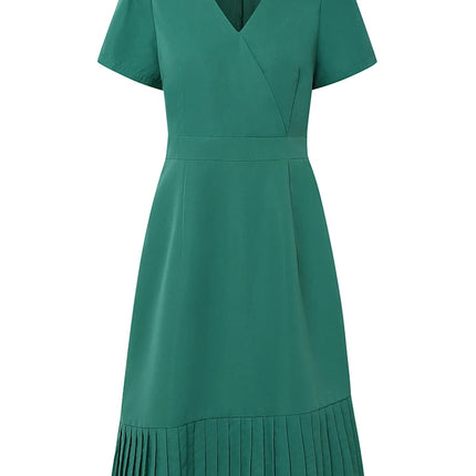 2025 ZANZEA Elegant Women V Neck Short Sleeve Work Dresses 2025 Summer Dress Stylish Solid A Line Pleated Party Vestidos Robe