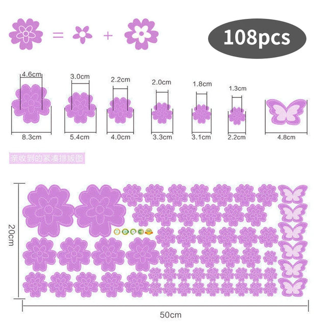 108pcs Flowers DIY Wall Decals Wall Stickers Room Decorations for Bedroom Living Room Home Decor Adhesive Wallpaper Poster