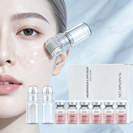 NEW  2 Tools + 6 Bottles Korean Moisturizing Renewal Set, Smooth Skin Feeling Lines Daily Skin Care Essence 0.3mm Microneedle