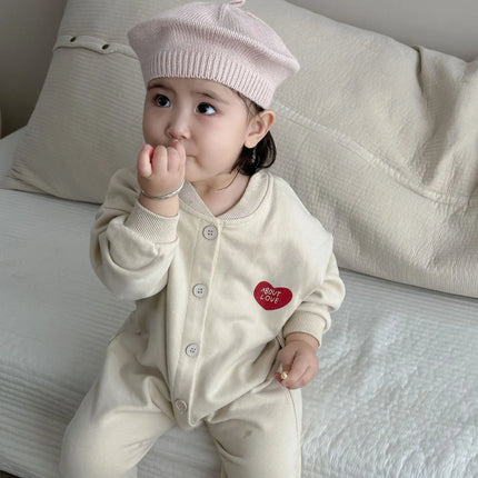 2025 Autumn New Baby Long Sleeve Romper Boy Girl Newborn Fashion Heart Print Jumpsuit Cotton Infant Letter Casual Onesie 0-24M
