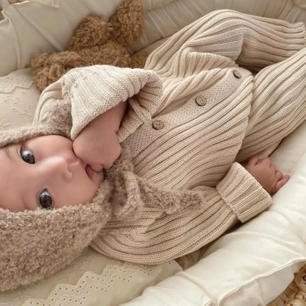Ircomll Infant Jumpsuits Knitted Solid Color O'neck Baby Boys&Girls Romper Bodysuit Baby Clothes For Toddler Boy&Girl 0-24m