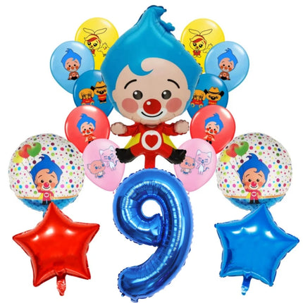 Plim Plim Cartoon Clown Red Blue Number 1-9 Balloon Set Latex Foil Balloons Baby Shower Kids Happy Birthday Party Decorations